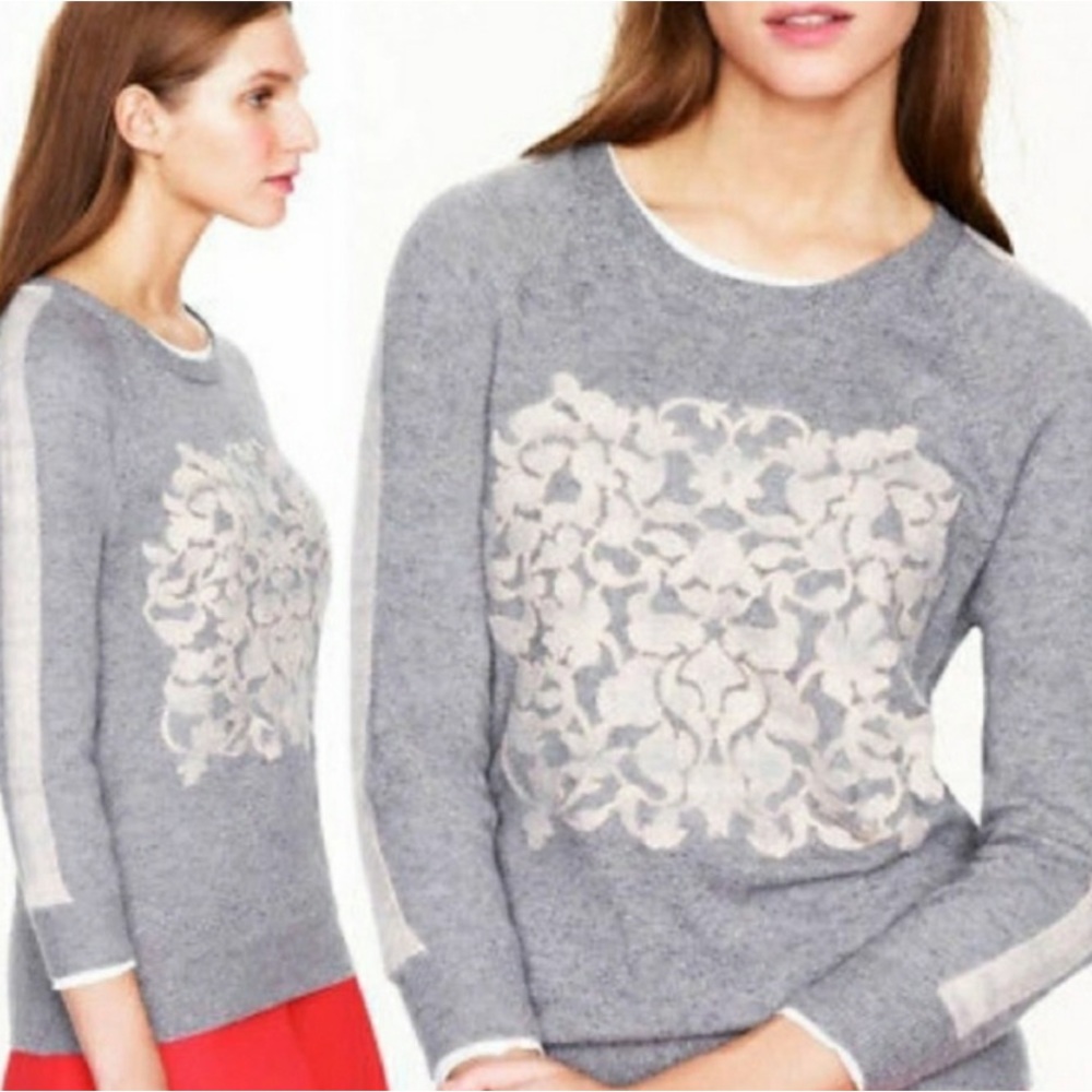 J. Crew Gray and Cream Crew Neck Sweater